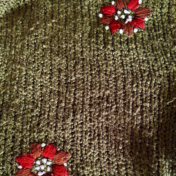 Olive Green Floral Double Zip Knit Cardigan S/M - Picture 6 of 6